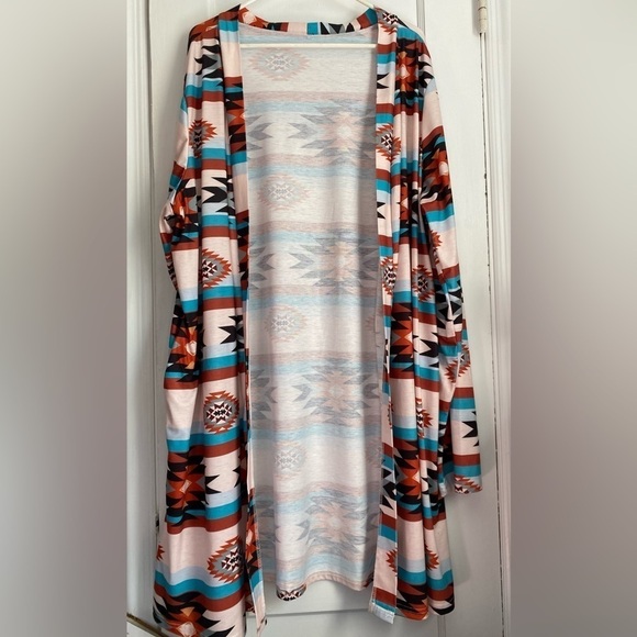Aztec Geometric Western Cowgirlcore V-Neck Print Cardigan Duster, Large- Xl - Picture 3 of 9